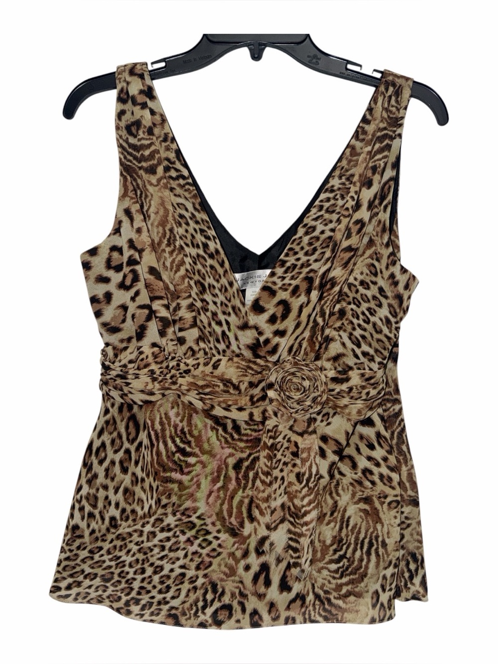 Jackie Jon New York Y2K Leopard Babydoll Top Size 10 Rosette Fringe Sleeveless